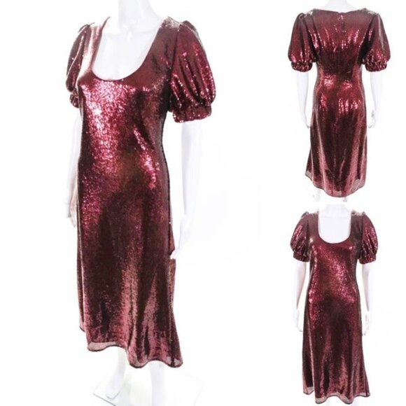 Keepsake Dress NWT Farewell Sequin Red Puff Sleeve Dress new 4 - Picture 7 of 13